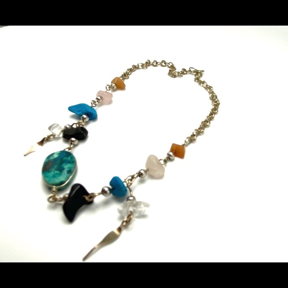 Artisan Gemstone Chrysocolla Onyx Turquoise Quartz Silver Chain Anklet Bracelet - Picture 5 of 13